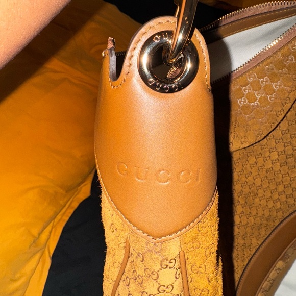 Gucci Brown Monogram Suede Shoulder Hobo - Picture 2 of 8